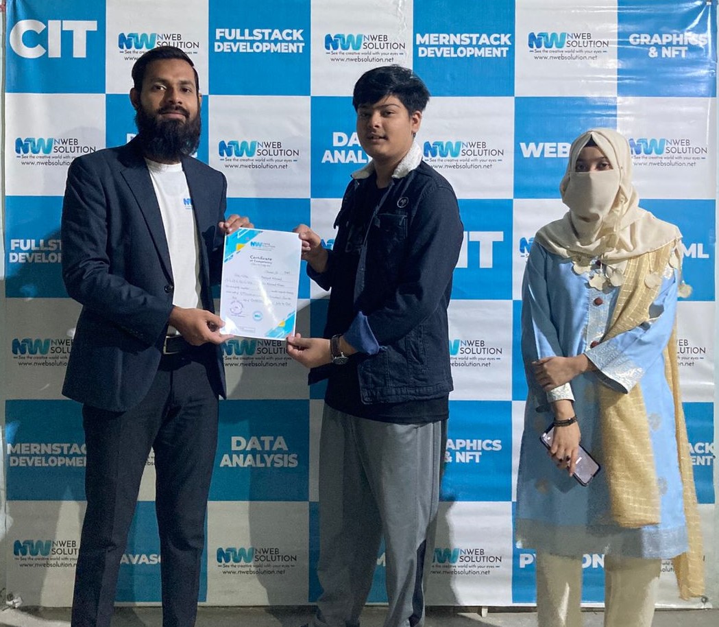 A proud certification ceremony led by Muhammad Bilal Shamshad, CEO of Nweb Solution, recognizing the dedication and achievements of students who successfully completed their professional training programs. At Nweb Solution, we believe in empowering learne